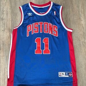 Adidas Pistons Blue and Red Basketball Jersey